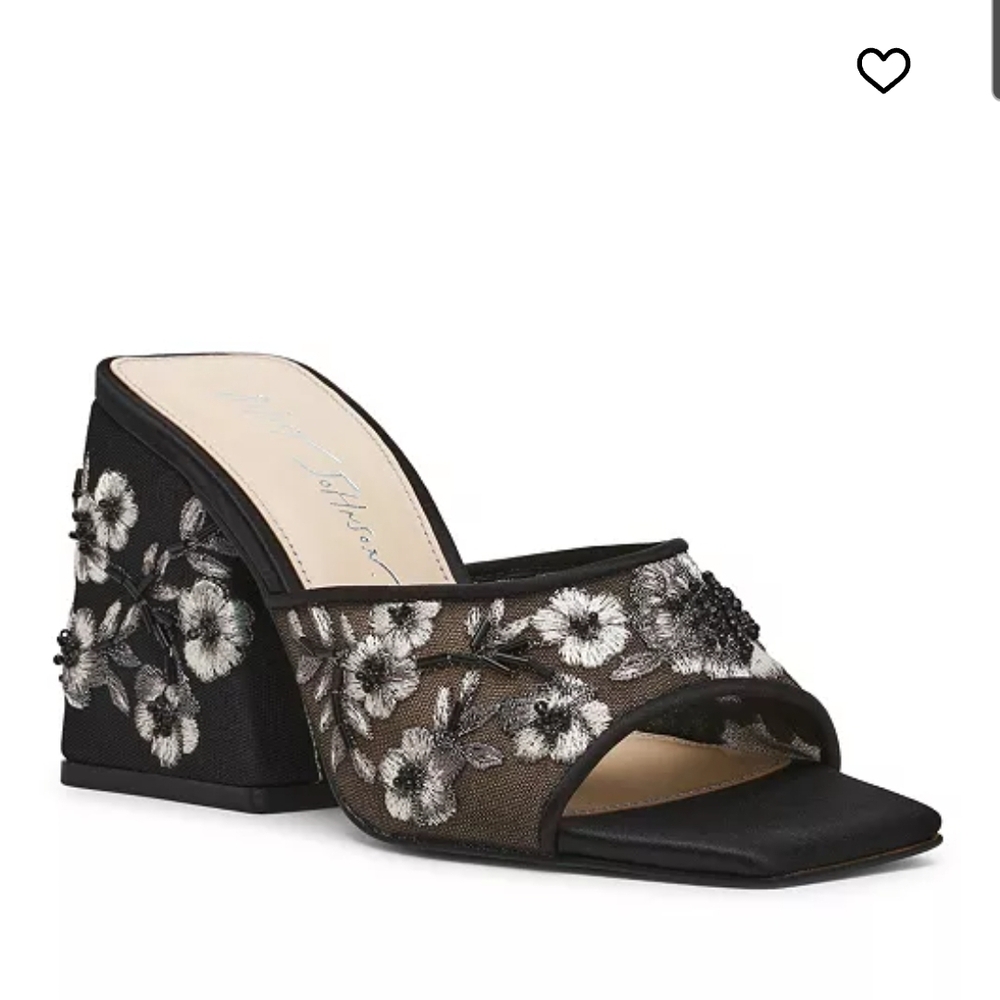 Betsey Johnson Black and White Floral Mules